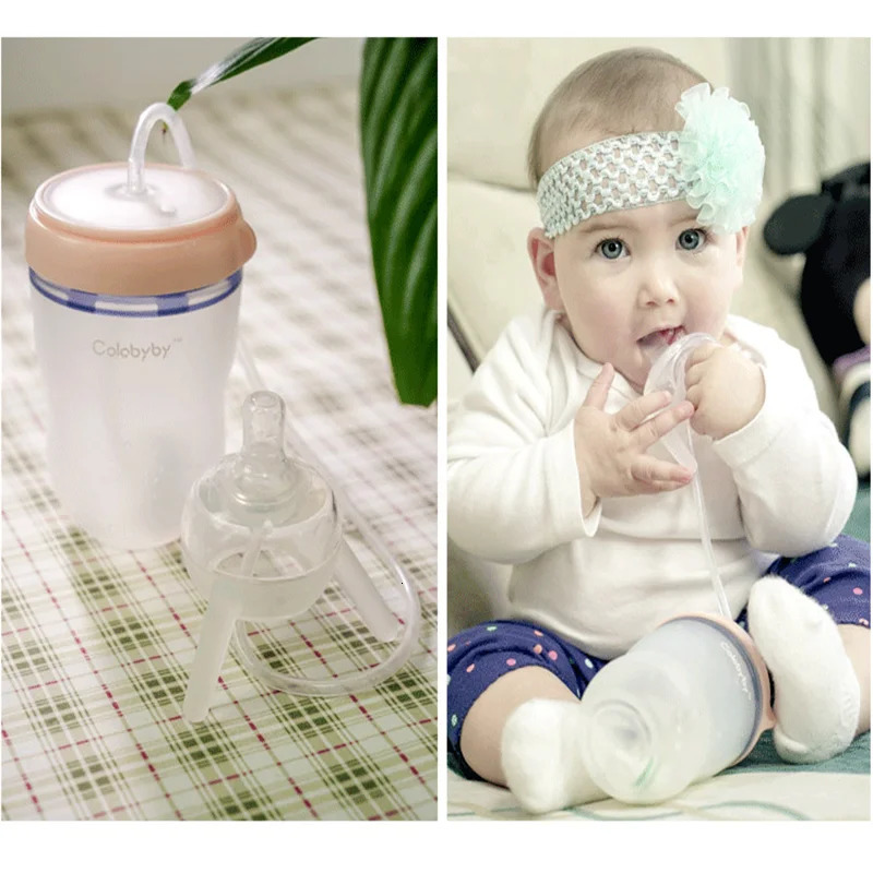 Silicone Baby Feeding Bottle Kids Cup Children Training Water with Long Straw Separation Anti-fall born 240315