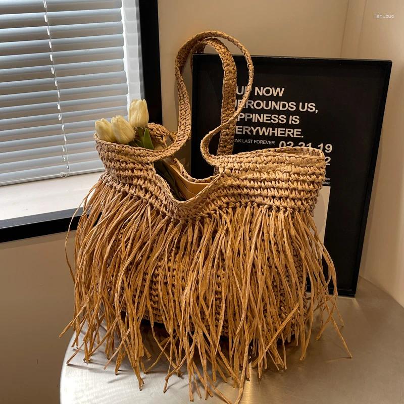 Shoulder Bags Fashion Women's Straw 2024 Quality Handmade Rattan Beach Bag Summer Travel Handbags And Purses Female