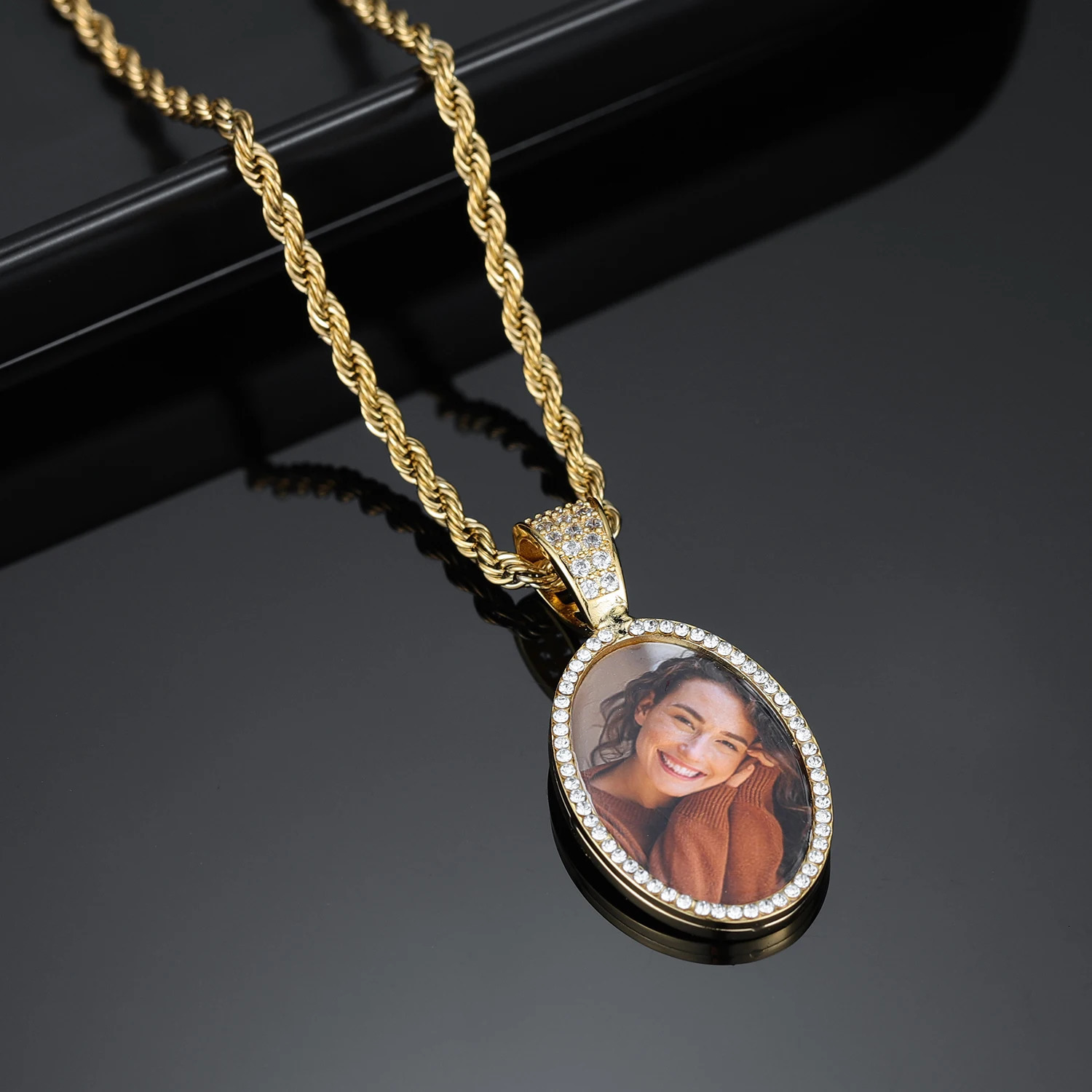 Custom Po Pendant Necklace Personalized Hip Hop Jewelry Gifts For Women Men 18K Gold Plated Stainless Steel Memory 240309
