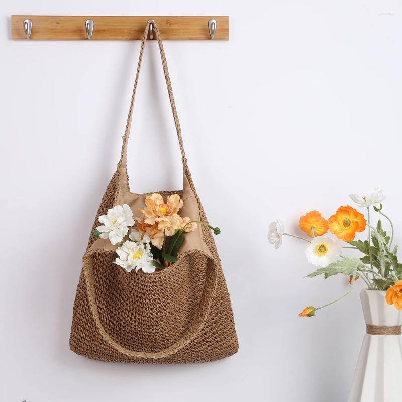 Totes Hand-Woven Handbags Summer Women Top-Handle Bags Large Capacity Paper Rope Handmade Fashion Simple Casual Shopping zhanyishengli