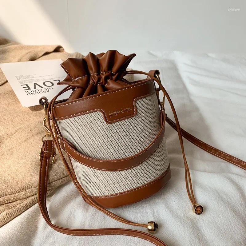 Free Shipping Totes Women Shoulder Bags Cylinder PU Leather Bucket Crossbody Bag Casual Drawstring Handbags Purse For Travel Shopping