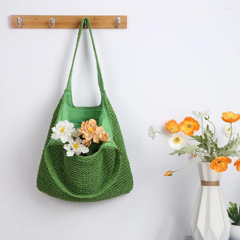 Totes Hand-Woven Handbags Summer Women Top-Handle Bags Large Capacity Paper Rope Handmade Fashion Simple Casual Shopping zhanyishengli
