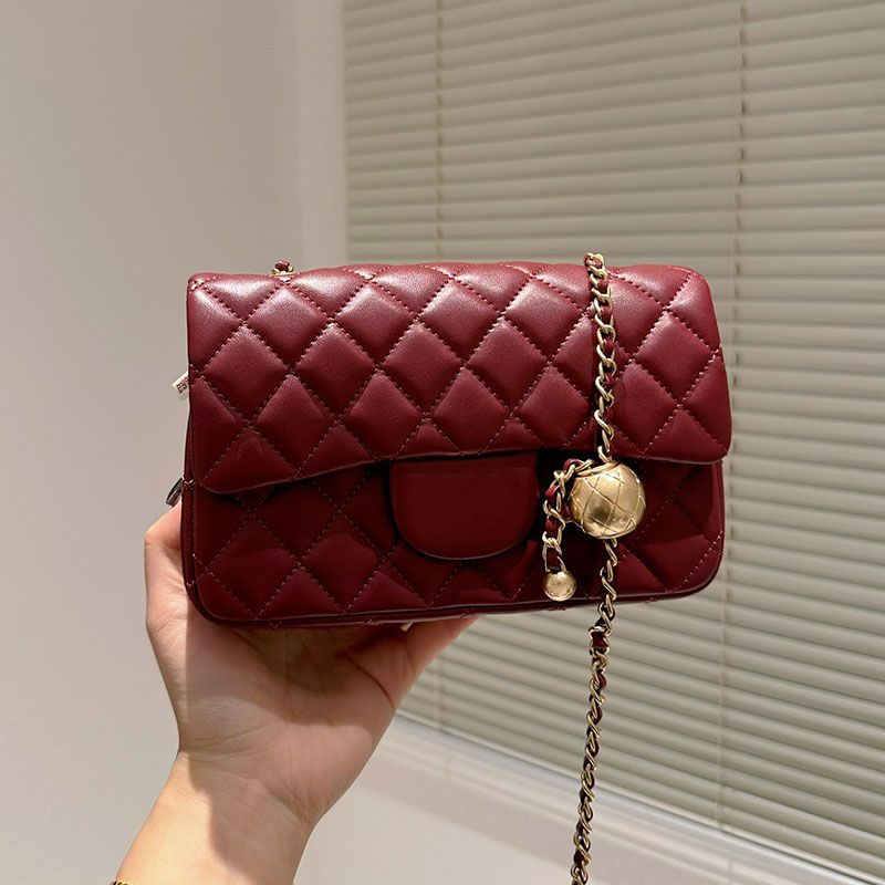 22A Pearl Crush Classic Mini Rectabgular Flap Bags Lambskin Antique Gold Ball Metal Hardware Crossbody Shoulder Handbags Outdoor Sacoche For Womens 20CM