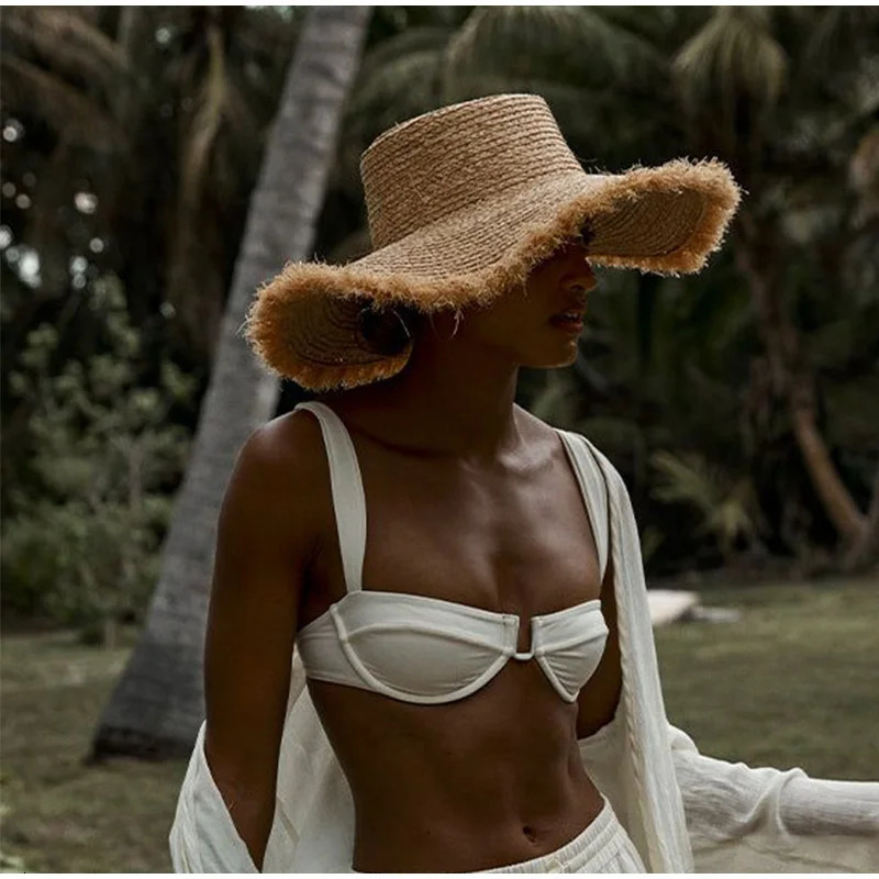 Large Eaves Beach Sunhat Woven Straw Hat Summer Outdoor Sun Protection Breathable Fisherman Hat Sunshade Cap Bohemian Beach Hat 240410
