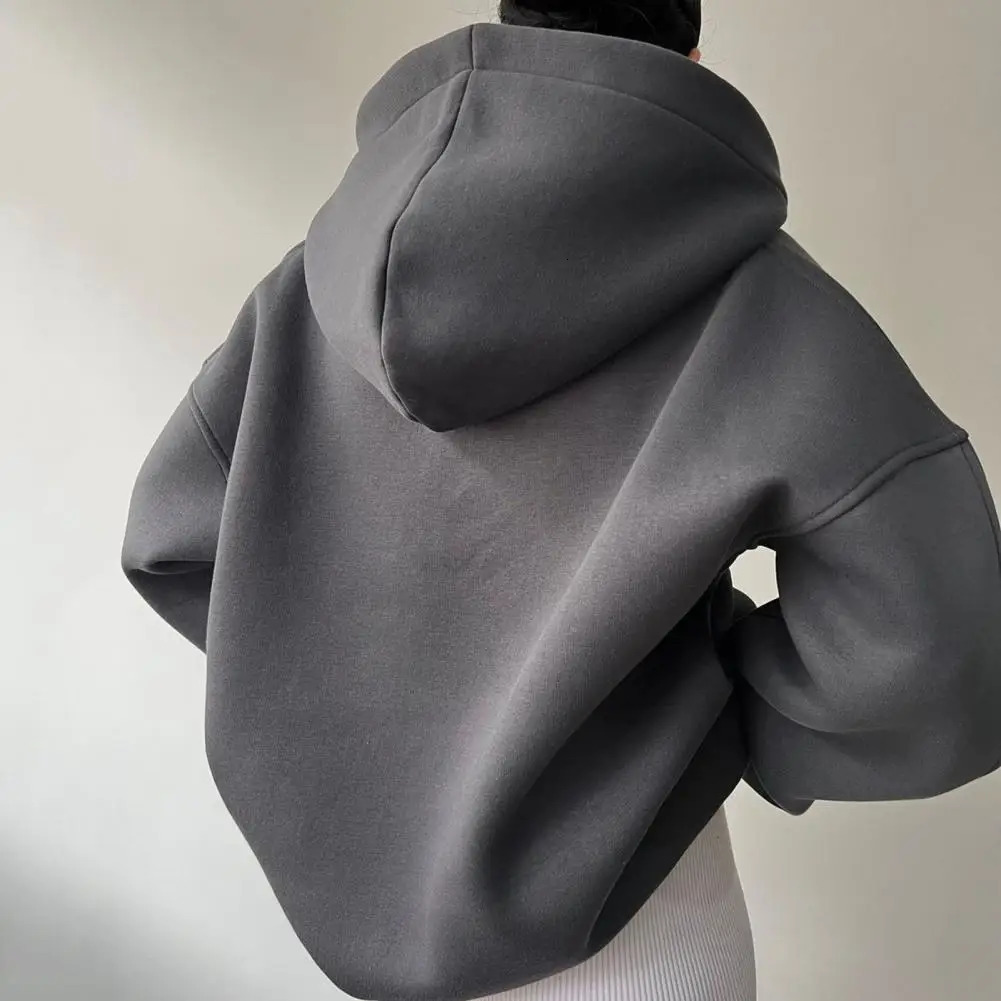 Longsleeved Sweatshirt Fashionable Womens Vneck Hoodies Stylish Solid Color Pullover Tops for Autumn Winter Streetwear 240318