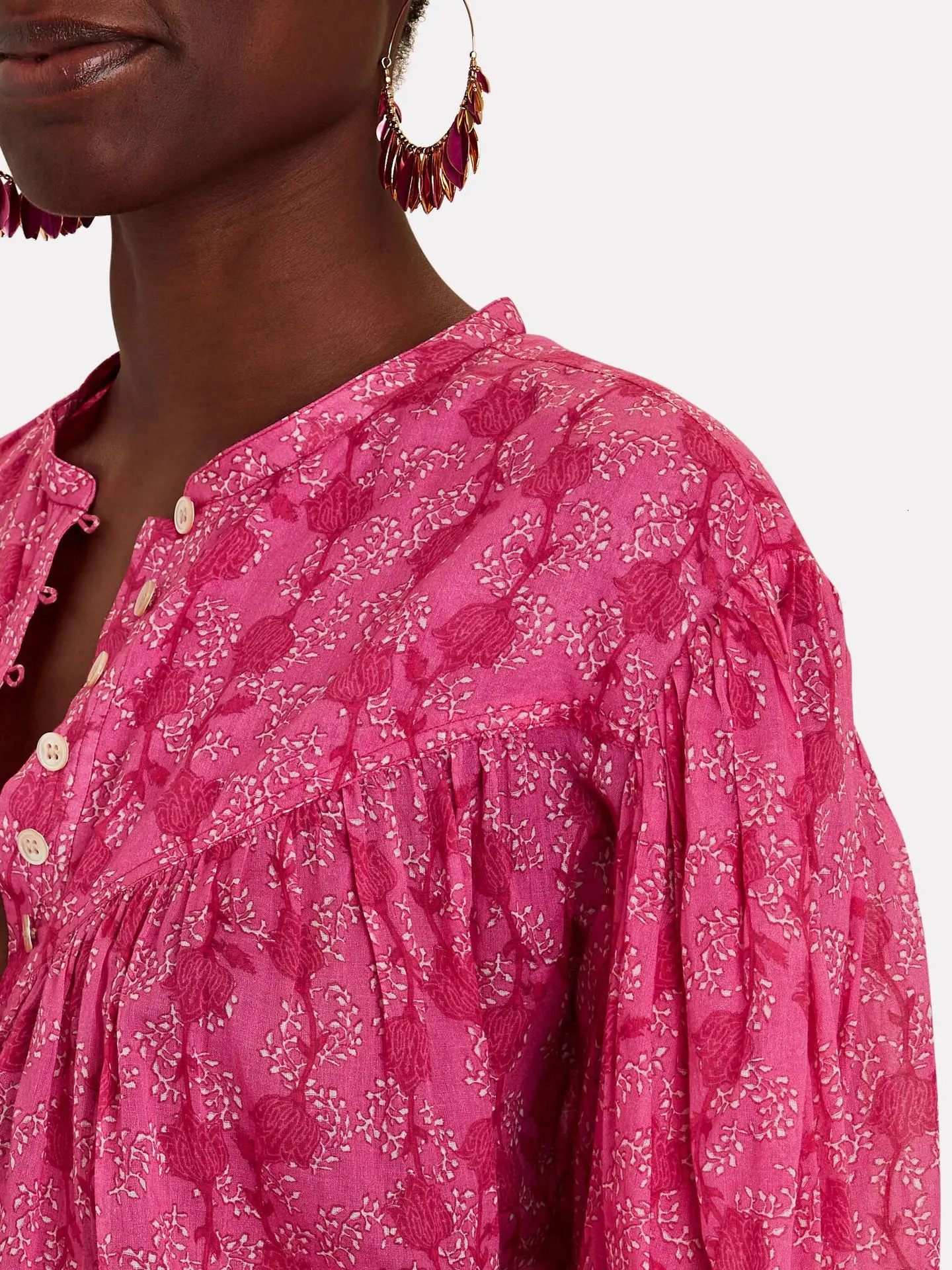Spring Women Floral Print Shirt Vintage Single Breasted Long Lantern Sleeve Ladies O-neck Fashion Blouses 240315