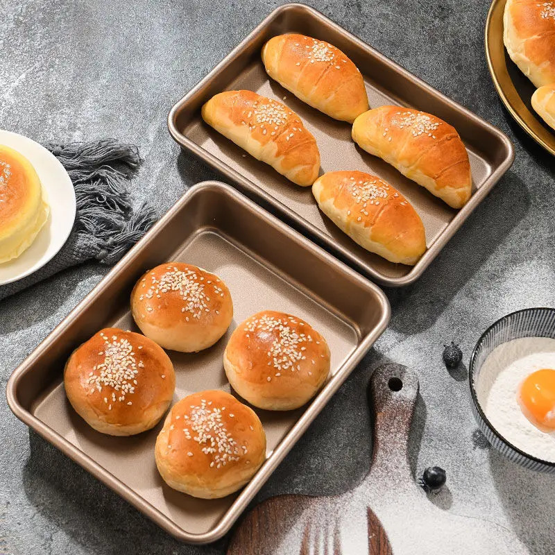 Thicken Carbon Steel Golden Baking Tray Nonstick Square Oven Cake Bread Pastry Pans Biscuits Bakeware Mold Kitchen Cooking Tools 240318