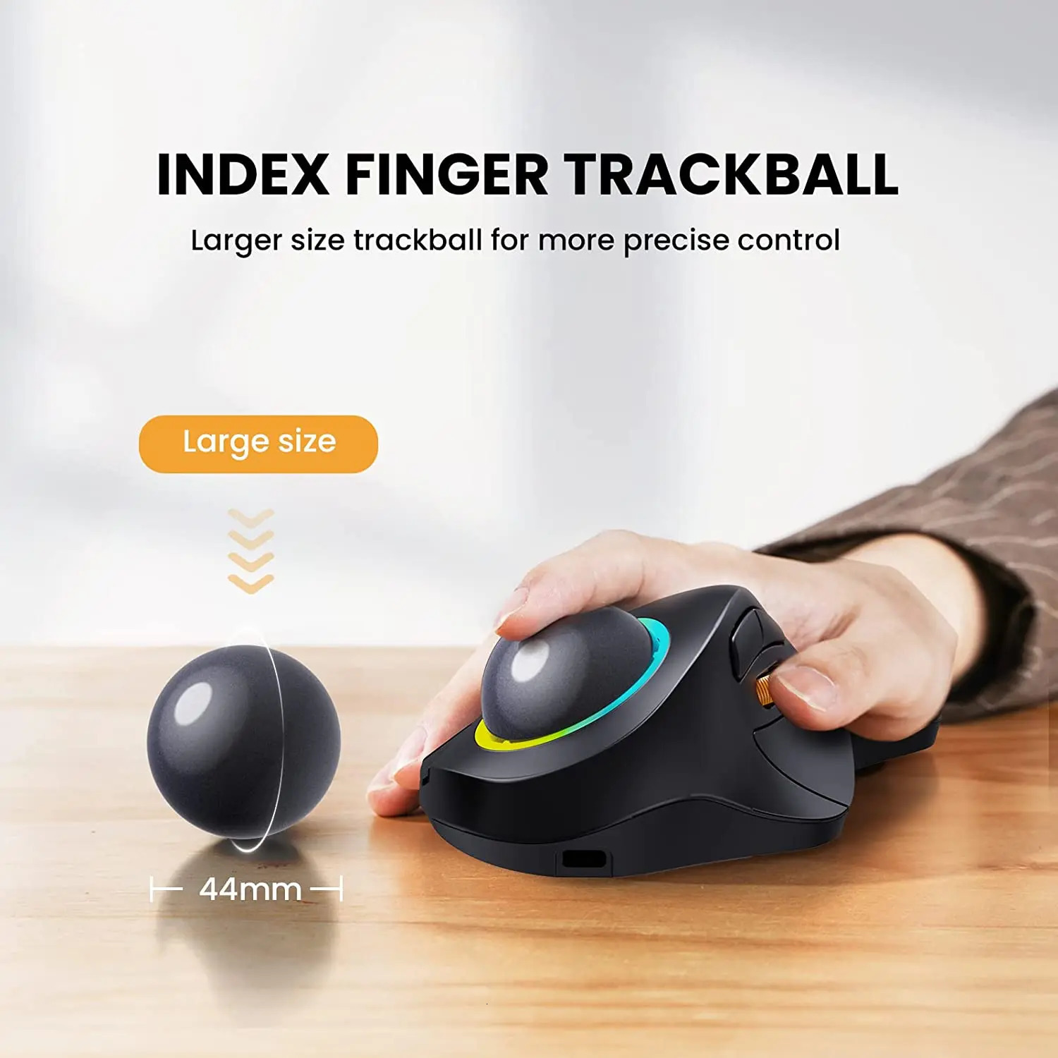 ProtoArc Wireless Index Finger Trackball Mouse Rechargeable RGB Rollerball BT 24g Mice for Computer Laptop 3 Device Connection 240314