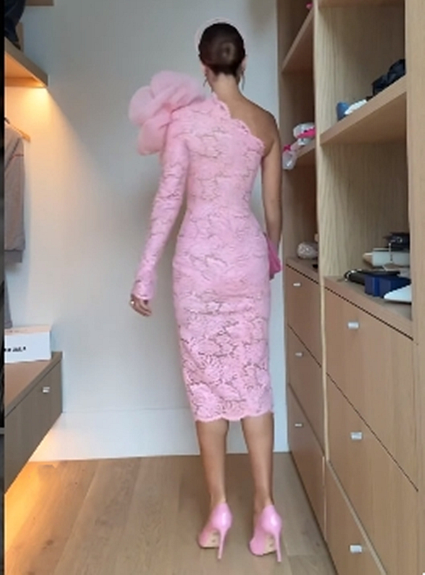 One Shoulder Pink Sheath Lace Prom Dresses With Hand Made Flower Long Sleeve Side Split Tea Length Formal Party Gown for women 2024 Sexy Cocktail Dres