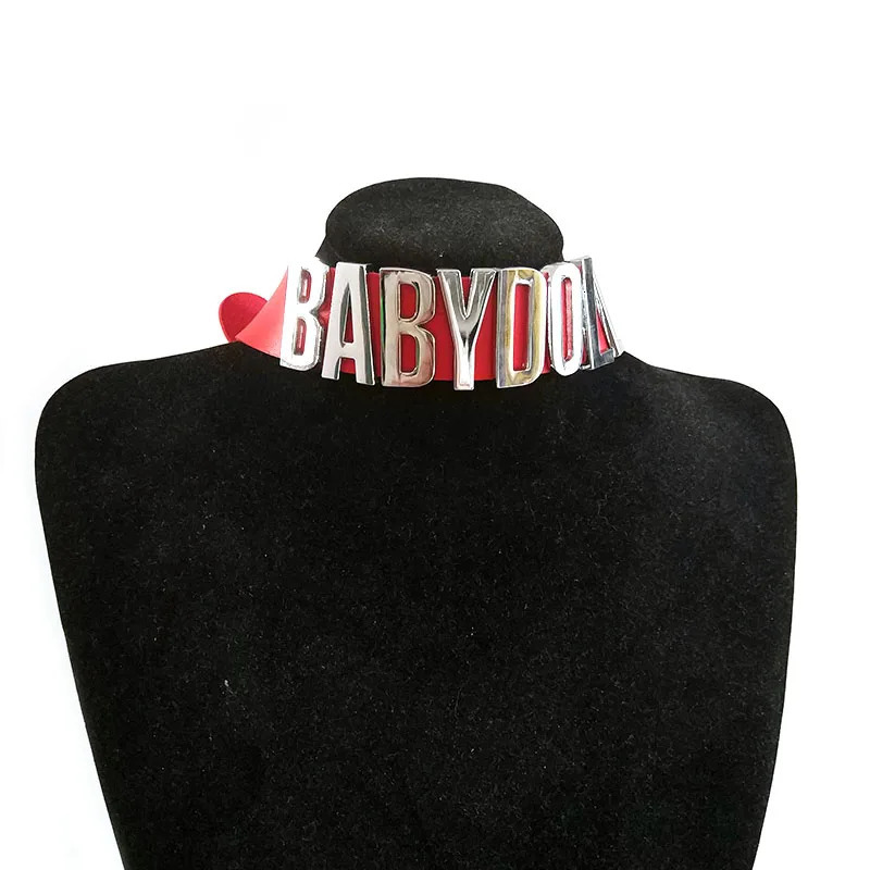 Goth Big Babydoll Letter Necklace PU Leather Wide Choker Collar For Women Mens Fashion Party Sexy Jewelry Gifts Custom Name DIY 240315