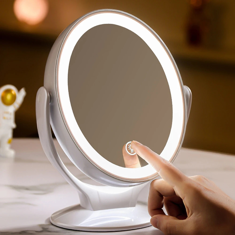 Makeup Mirror With Light Double-Sided 1X/7X Magnifying MirrorUSB Rechargeable 360° Rotating Freestanding LED Mirror 240318