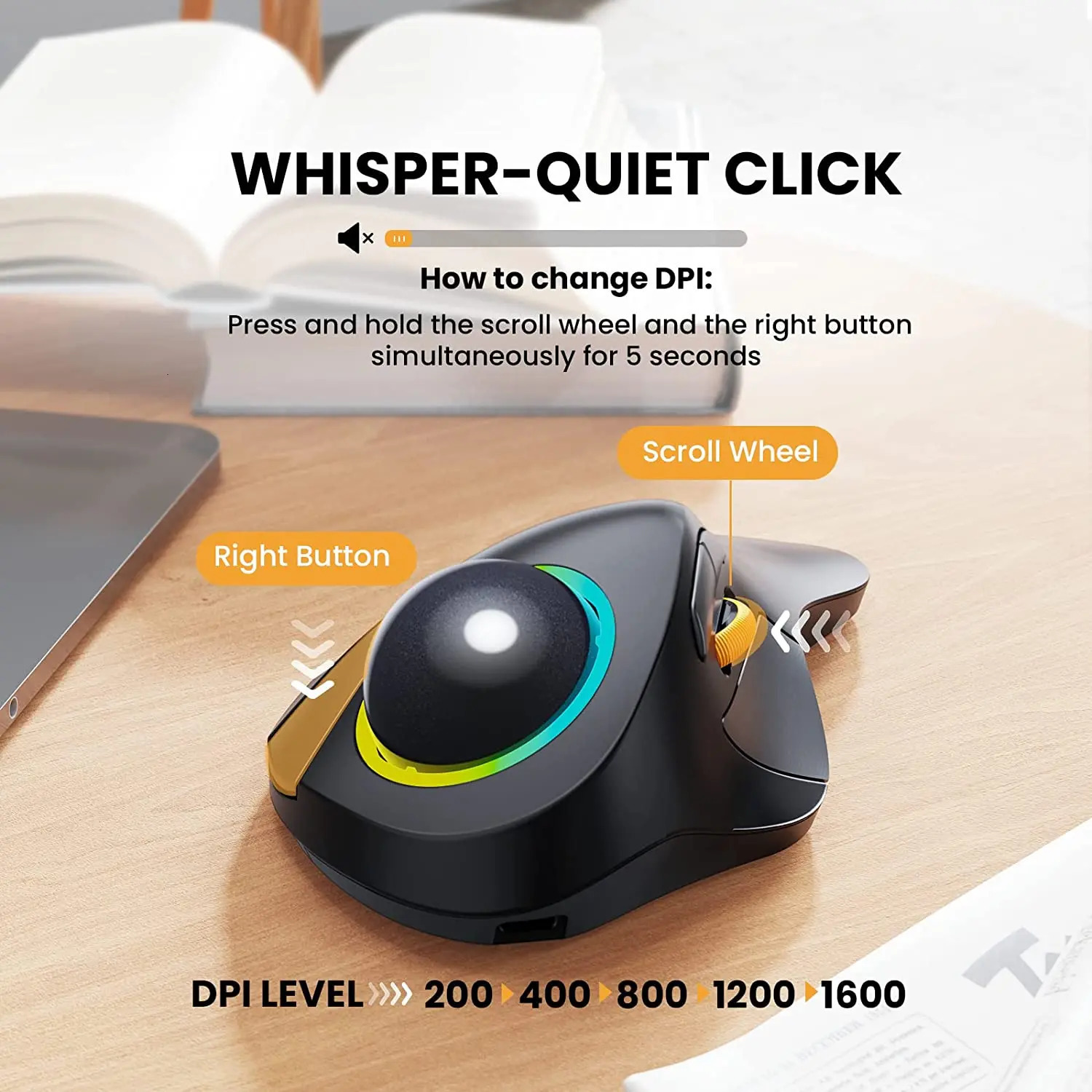 ProtoArc Wireless Index Finger Trackball Mouse Rechargeable RGB Rollerball BT 24g Mice for Computer Laptop 3 Device Connection 240314