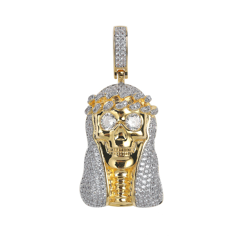 Hip Hop Gold Skull Pendant Necklace 18K Gold Plated TopBling Full Zircon Cool Men Rap Jewelry