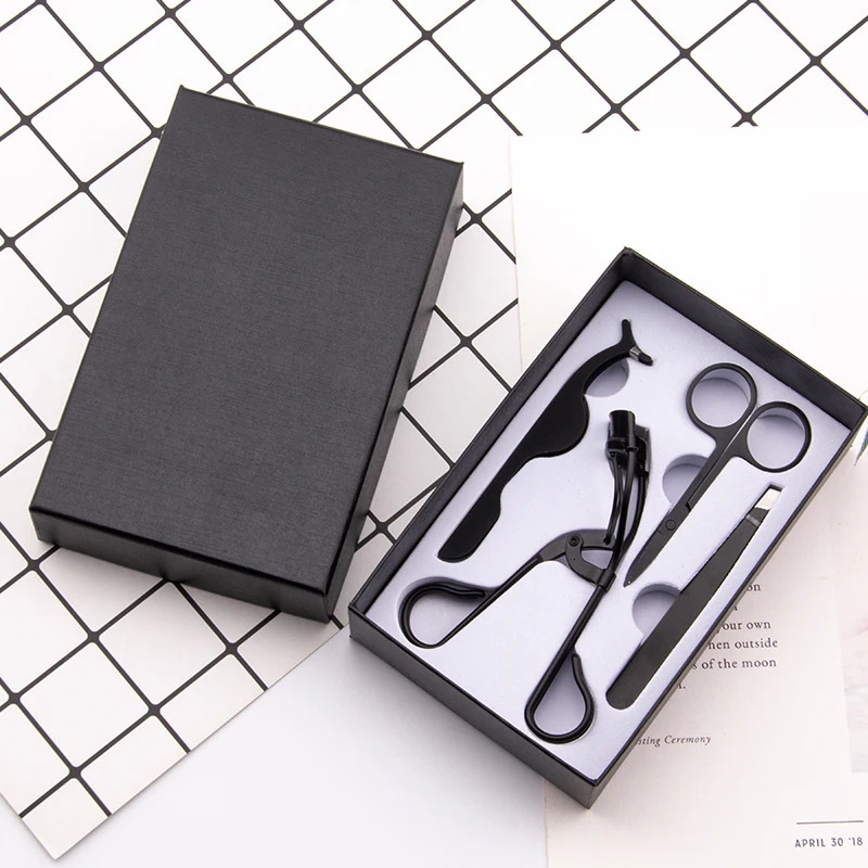 4pcs Eyelashes Set Multifunctional eyelash clipper assistant Curler Tweezers False Eyelash Aid Makeup Scissors 240313