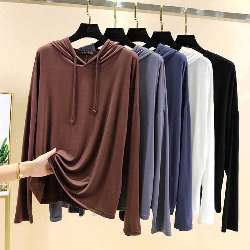 Modal Hoodies Solid Basic Tshirt Bottoming Sweatshirts All match Spring Autum Summer Casual street wear 240318