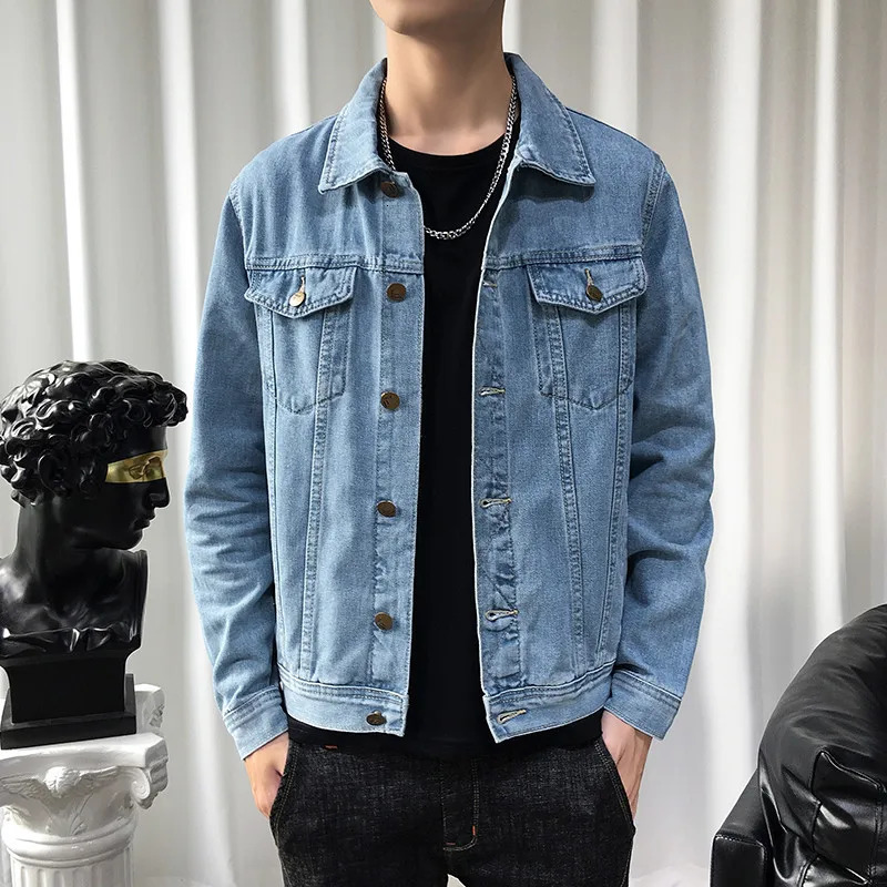 Men Denim Jackets Casual Solid Color Lapel Single Breasted Blue Jeans Jacket Men Spring Autumn Slim Fit Cotton Outwear Jackets 240319