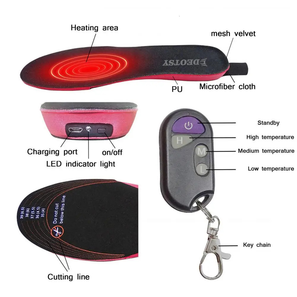 Electric Heating Insoles For Winter 2100Mah Rechargeable Remote Control Heated Insole Camping Warm Foot Warmer Can Cut Shoes Pad 240309