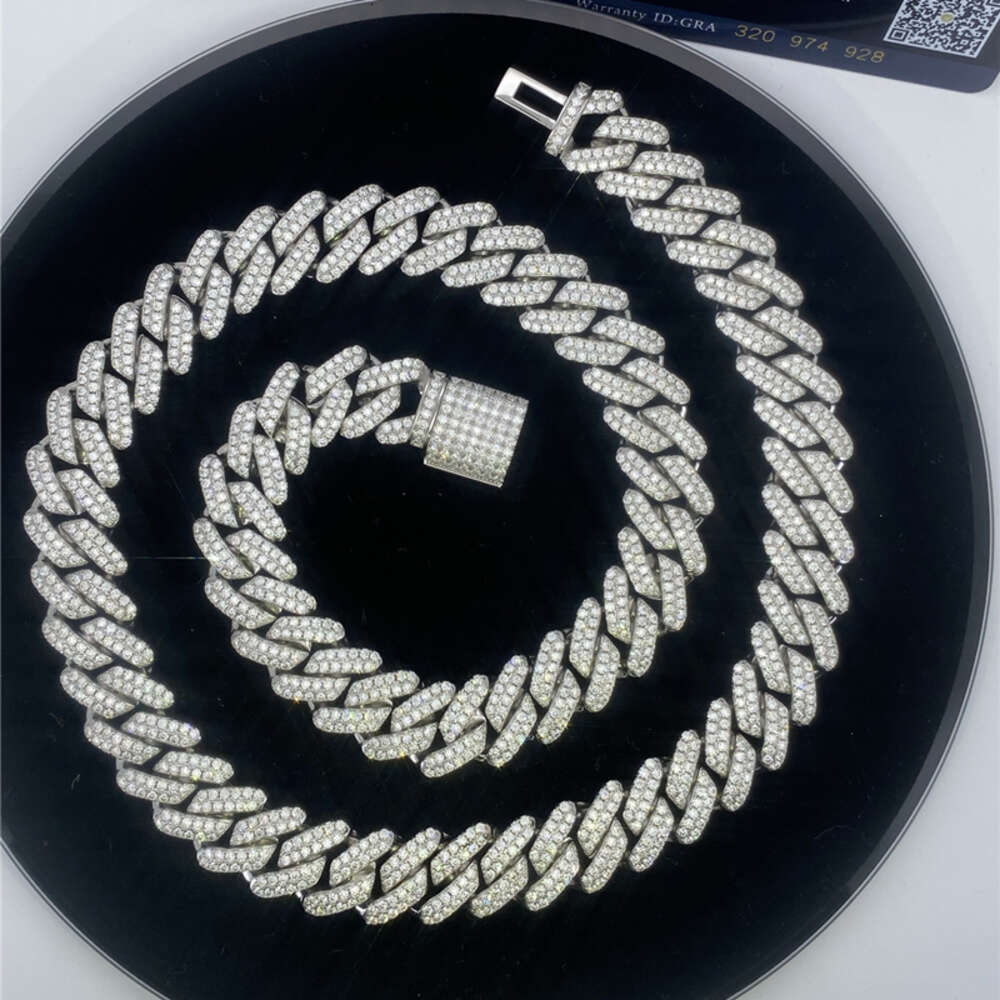 15mm 925 Silver Luxury Flawless Vvs Baguette Moissanite Iced Out Fine Hip Hop Jewelry Gold Cuban Link Chain Necklace Bracelet