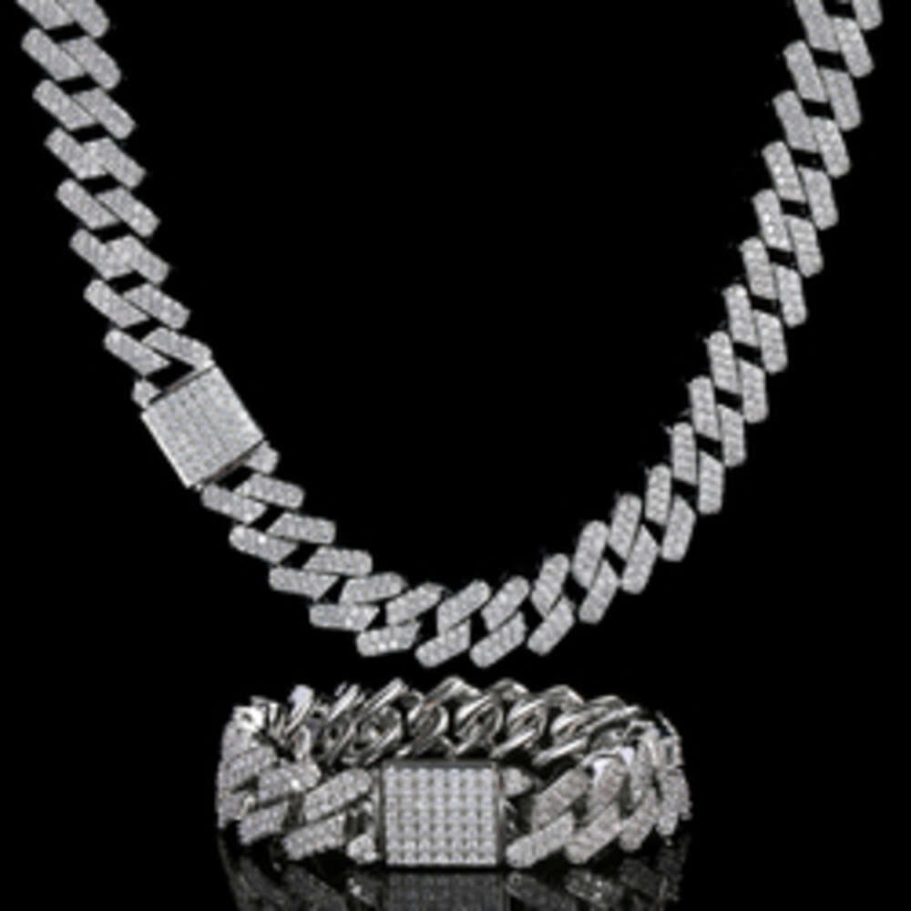 15mm 925 Silver Luxury Flawless Vvs Baguette Moissanite Iced Out Fine Hip Hop Jewelry Gold Cuban Link Chain Necklace Bracelet