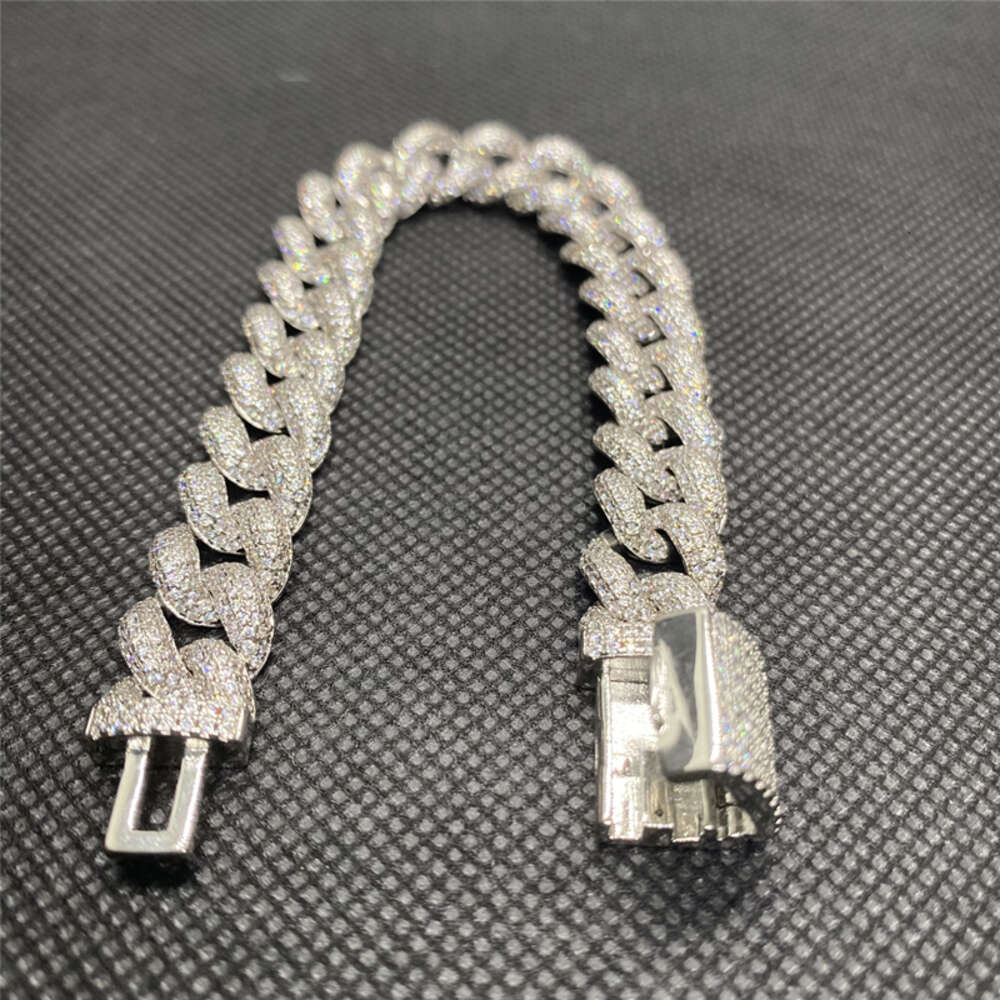 Wholesale Hip Hop Jewelry Vvs1 Iced Out Link Sier 18mm Dia Moissanite Cuban Chain Bracelet