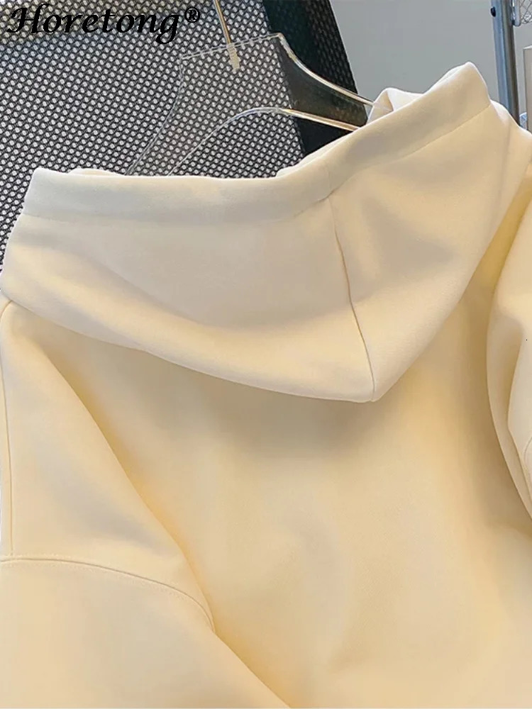 Horetong Hooded Casual Sweatshirt For Women Korean Autumn Winter Heart Embroidered Loose Hoodies Long Sleeve Pullover 240318