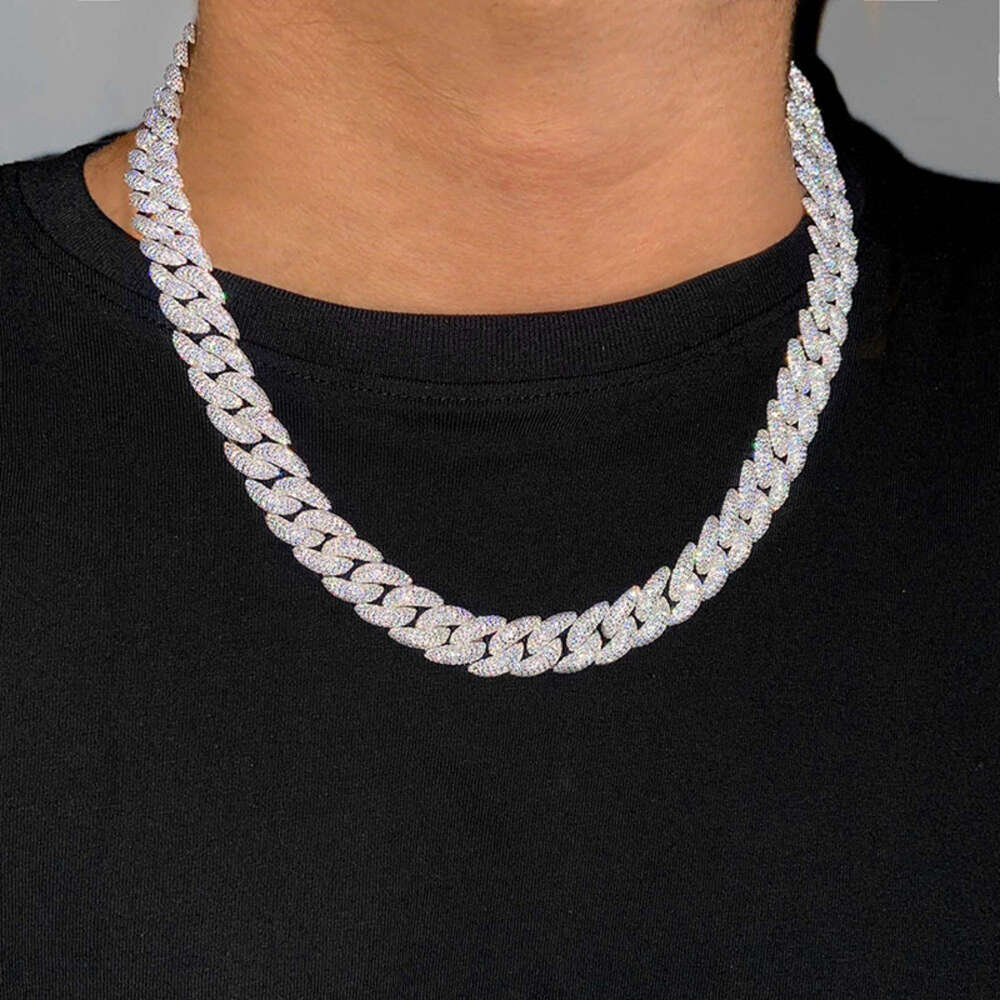 S925 Sterling Silver d Color Vvs1 Moissanite Necklace Fashion European and American Hip Hop 15mm Cuban Chain