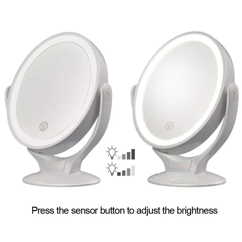 Makeup Mirror With Light Double-Sided 1X/7X Magnifying MirrorUSB Rechargeable 360° Rotating Freestanding LED Mirror 240318