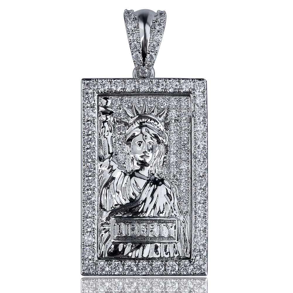 Hip Hop Vintage Lady Liberty Pendant Necklace Full 5A Zircon 18k Real Gold Plated Women Men Jewelry Gift