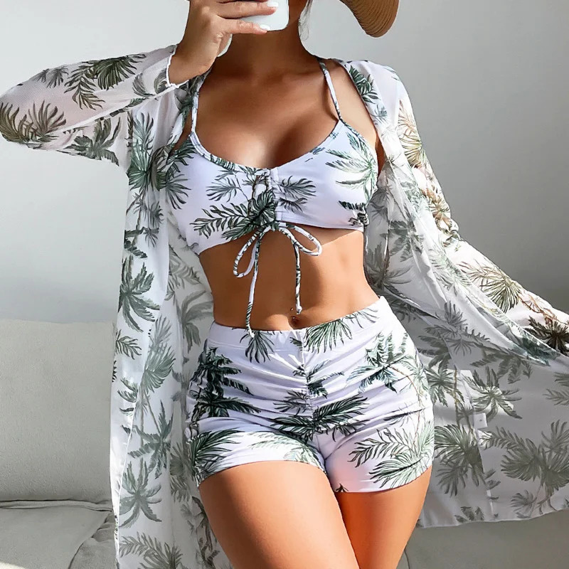 Summer Print Swimsuits Tankini Sets Female Swimwear Push Up For Beach Wear ThreePiece Bathing Suits Pool Womens Swimming Suit 240320