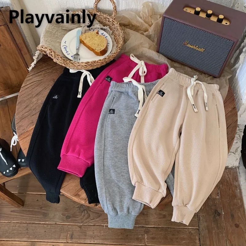 Spring Autumn Kids Girl Boy Casual Versatile Pants Solid Elastic Waist Jogger Children Sweat E4327 240315