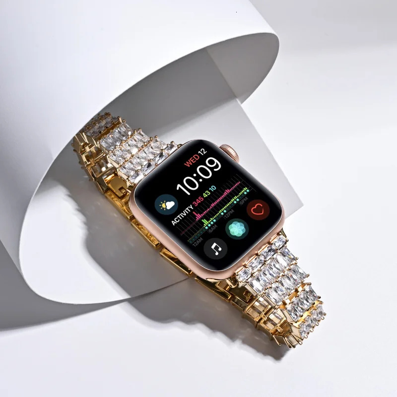 Diamond Strap For Watch Band 44mm 40mm Fran-39k Metal Bracelet for iwatch series 6 SE 5 4 3 2 42mm 38mm Women wrist strap 240311