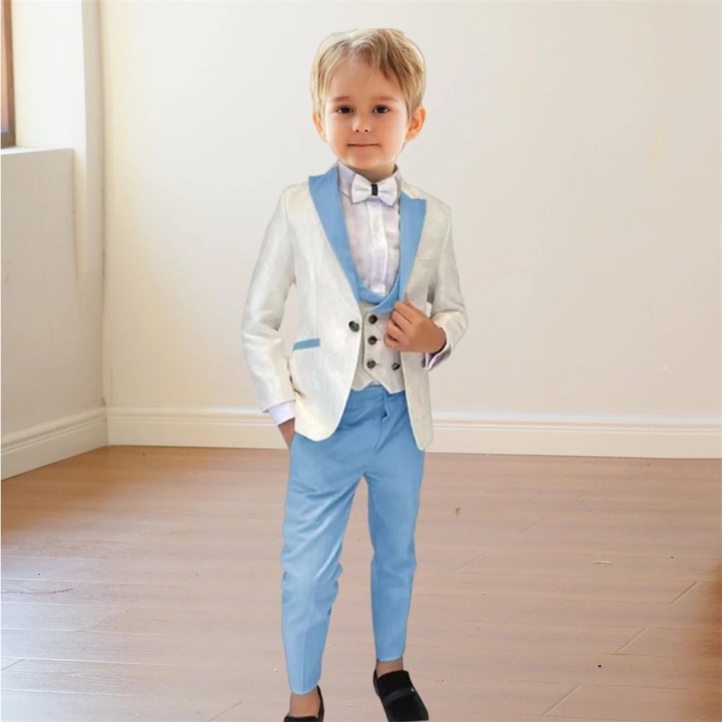Formal Boys 3-Piece Suit Set JacketVestPants Paisley Slim Fit Classy Kids Tuxedo Toddler Dresswear Wedding Ring Bearer 240312