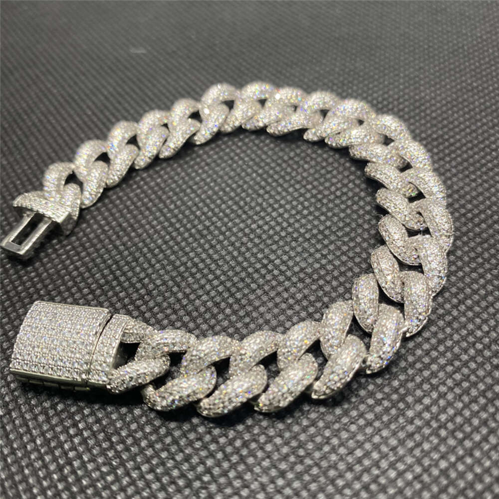 Wholesale Hip Hop Jewelry Vvs1 Iced Out Link Sier 18mm Dia Moissanite Cuban Chain Bracelet