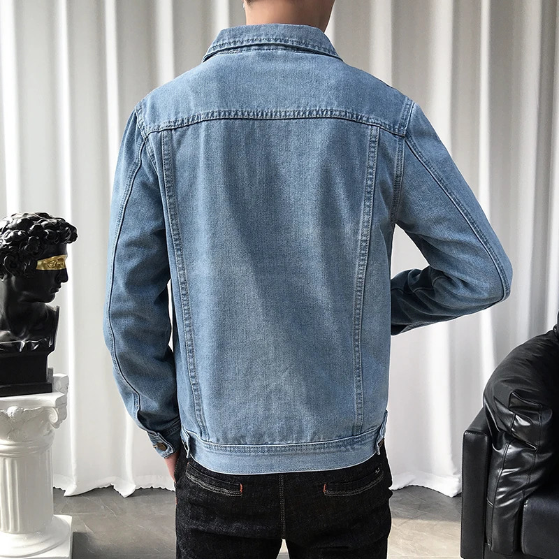 Men Denim Jackets Casual Solid Color Lapel Single Breasted Blue Jeans Jacket Men Spring Autumn Slim Fit Cotton Outwear Jackets 240319