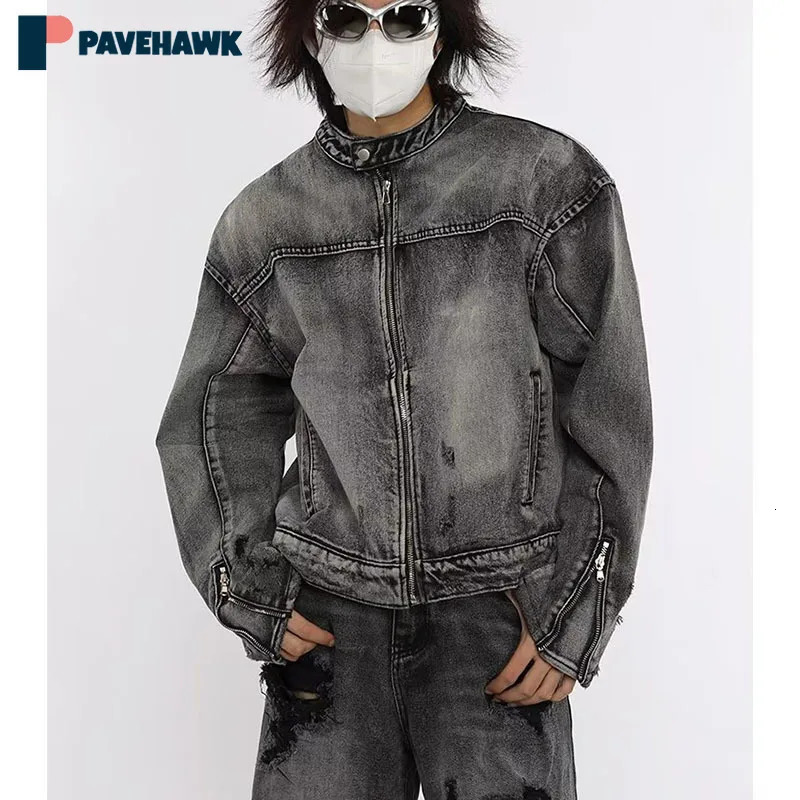 Industry Wash Denim Jackets Man Woman Hip Hop Retro Loose Short Cowboy Coats Japanese Spring Autumn Unisex Zipper Bomber Outwear 240319