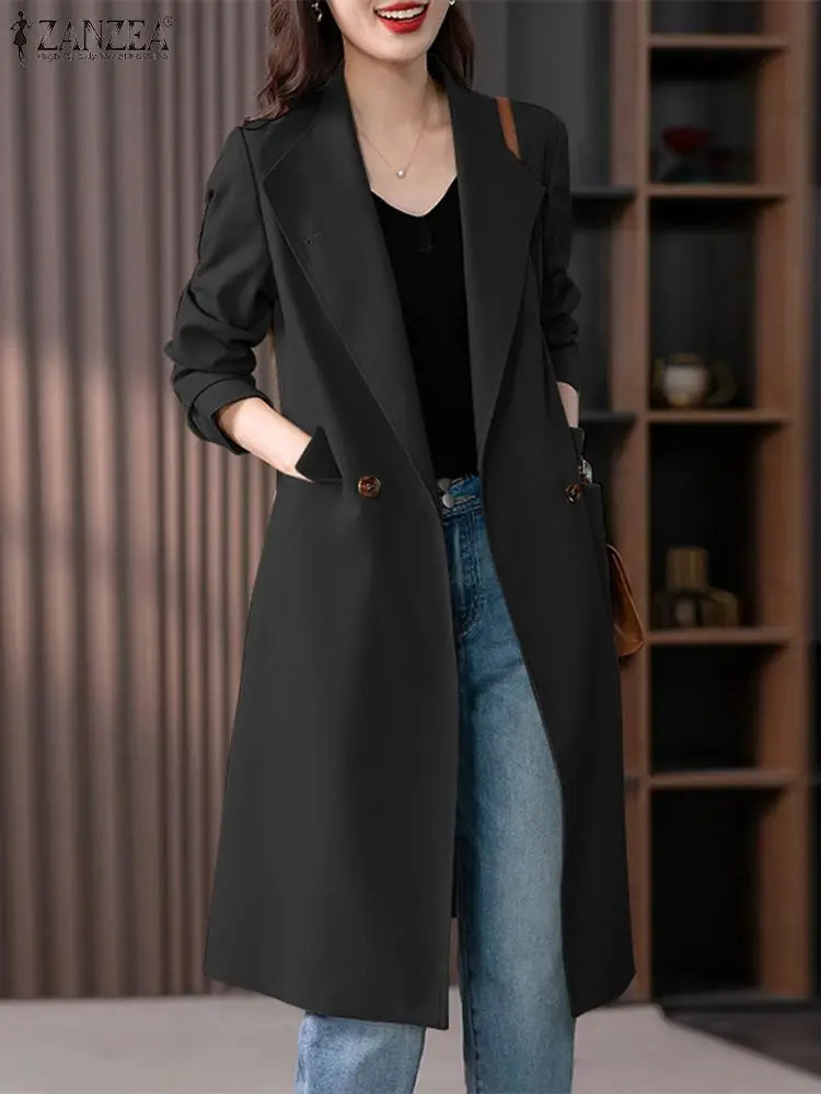 ZANZEA Fashion Work OL Blazer Woman Long Sleeve Lapel Neck Jackets Autumn Elegant Button Down Outwear Vintage Solid Coats 240318