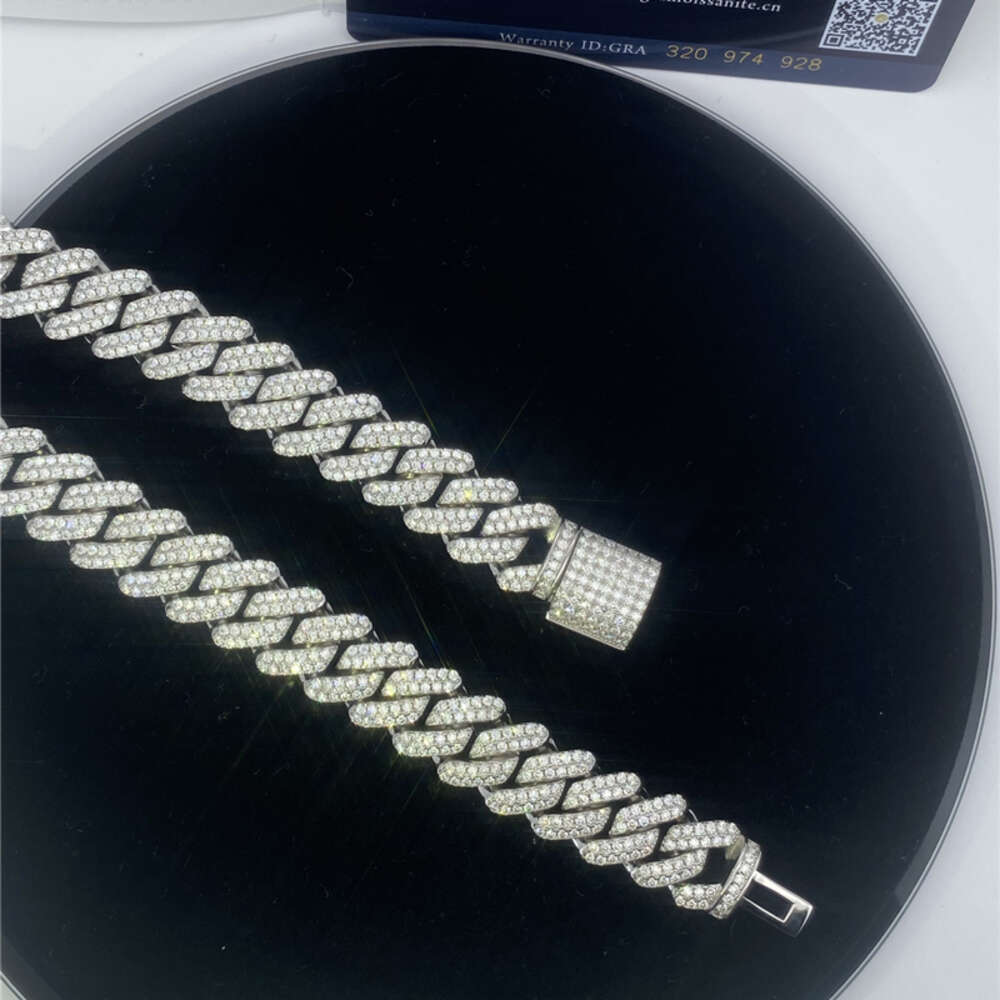 15mm 925 Silver Luxury Flawless Vvs Baguette Moissanite Iced Out Fine Hip Hop Jewelry Gold Cuban Link Chain Necklace Bracelet