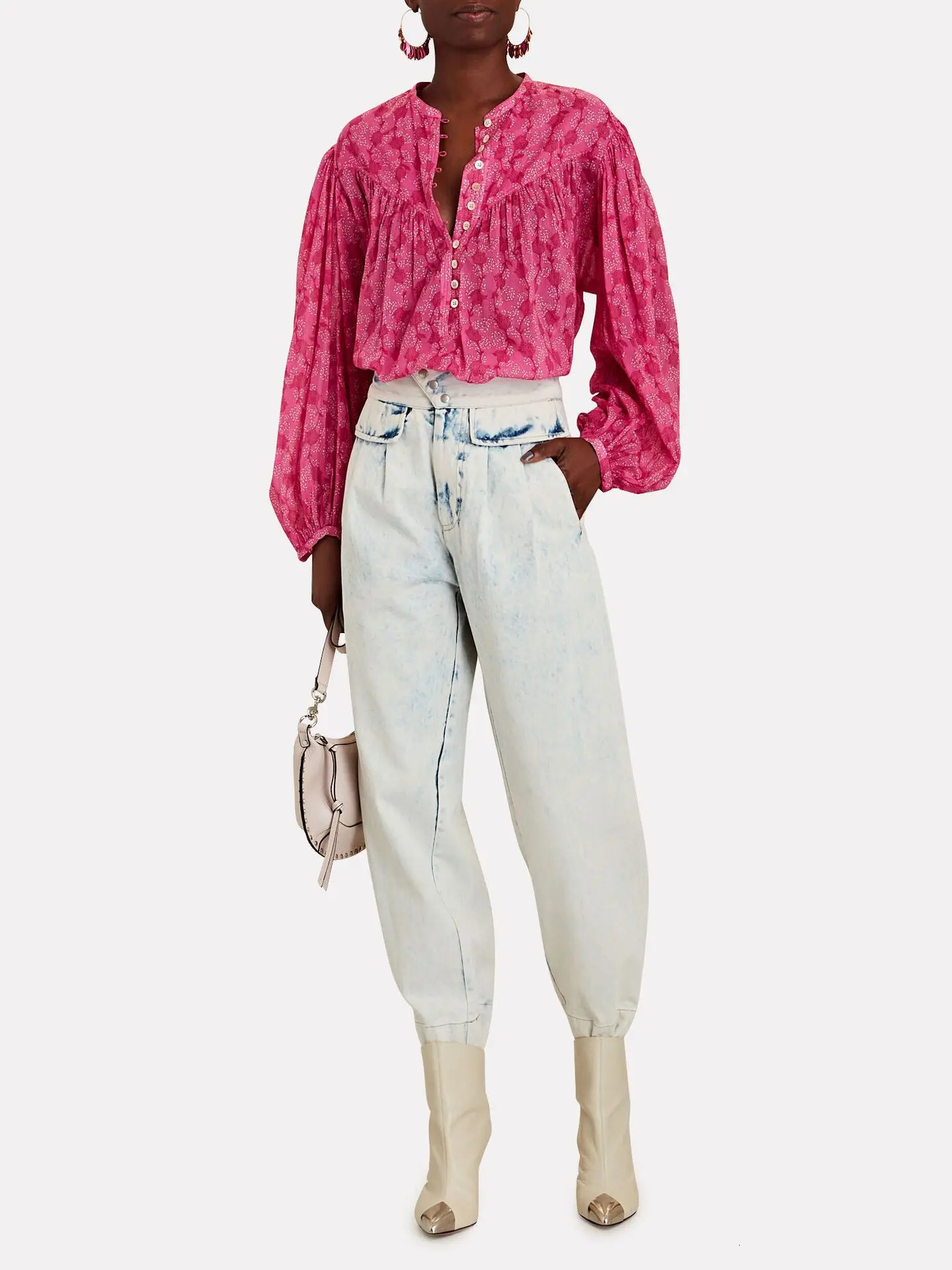 Spring Women Floral Print Shirt Vintage Single Breasted Long Lantern Sleeve Ladies O-neck Fashion Blouses 240315