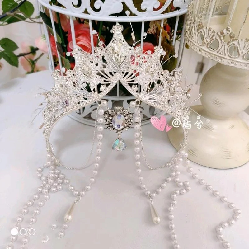 Church Angel Goddess Pearl Chain Hair Crown Cosplay Headdress Retro Lolita Virgin Halo Aperture Apollo Sun headband 240313