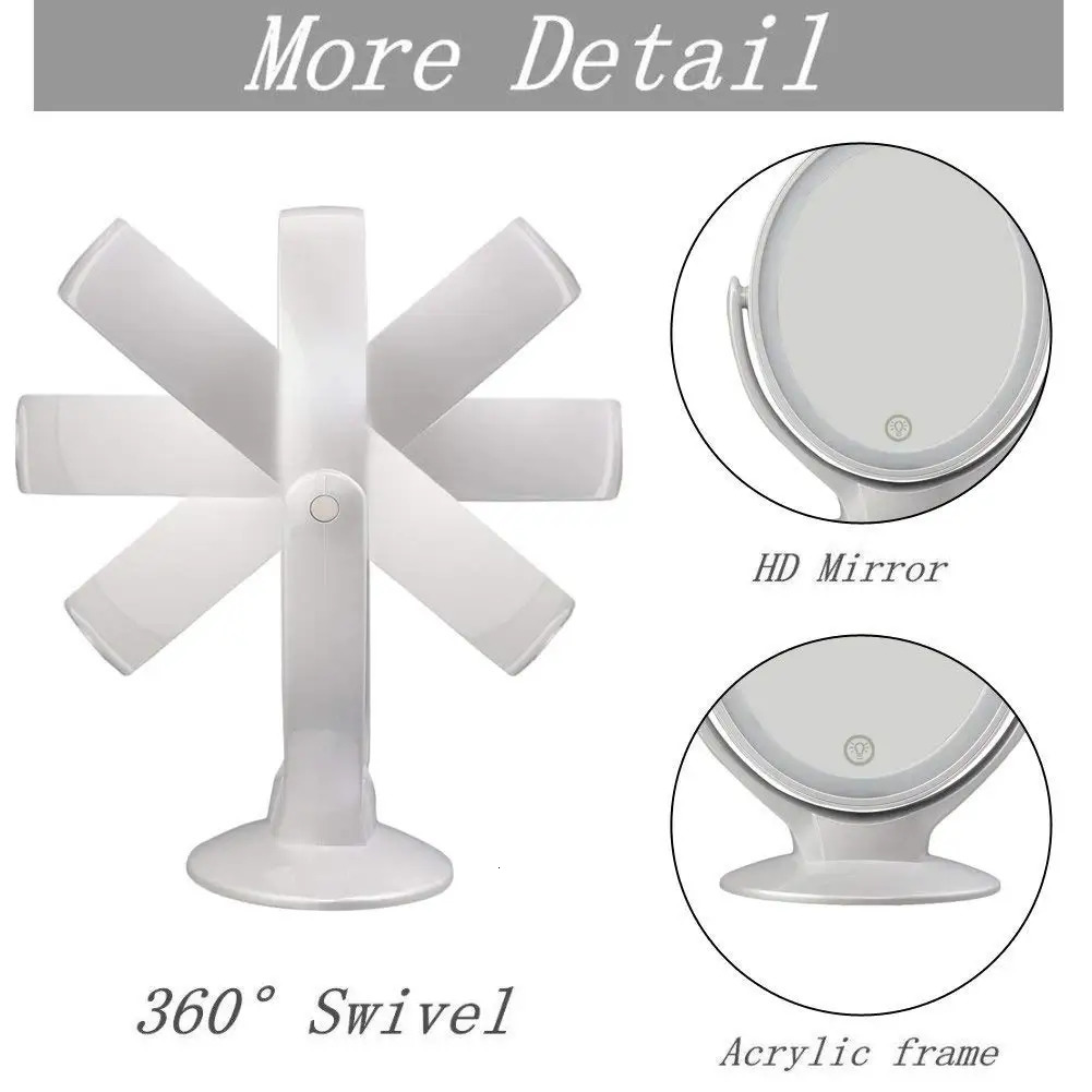 Makeup Mirror With Light Double-Sided 1X/7X Magnifying MirrorUSB Rechargeable 360° Rotating Freestanding LED Mirror 240318