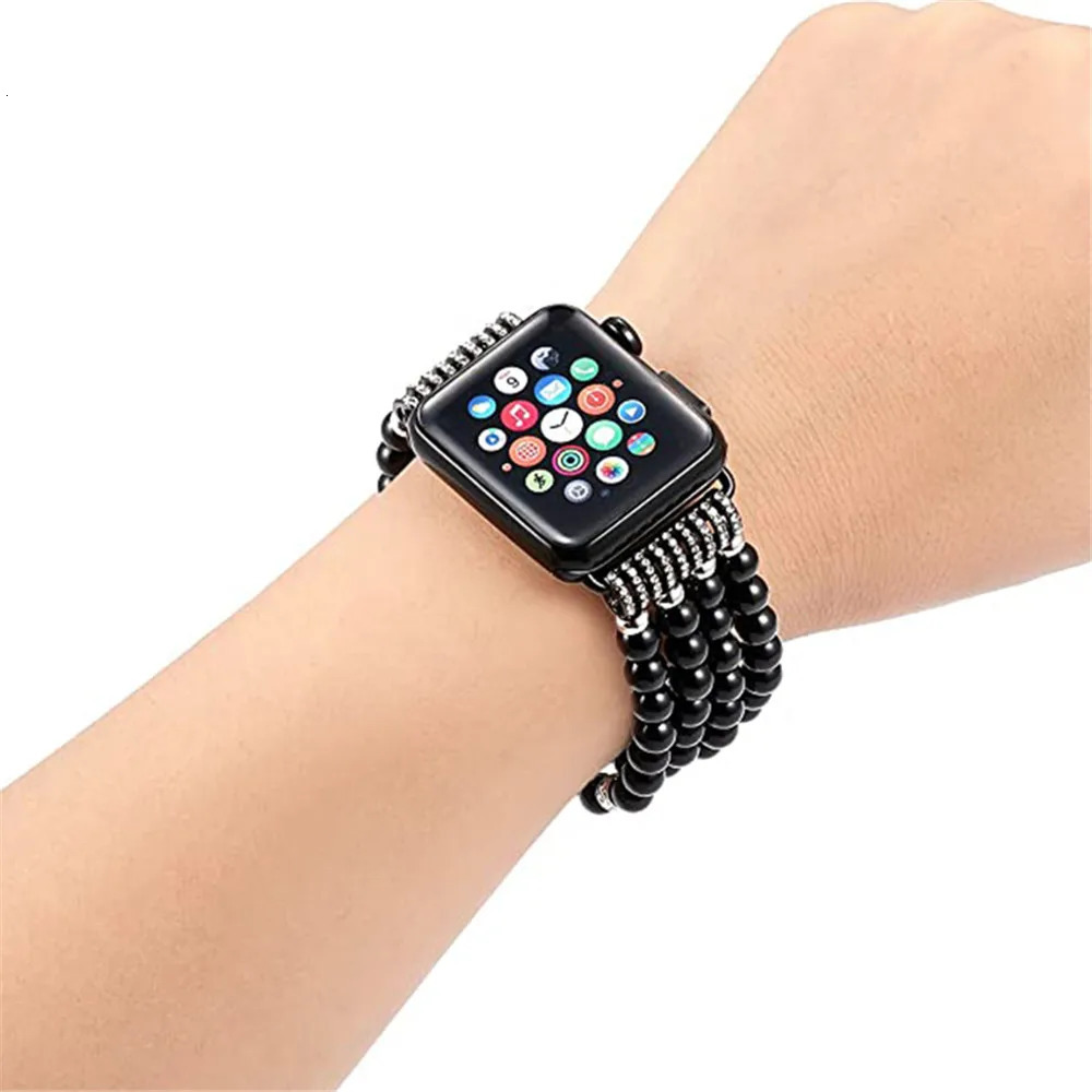 Fran-11bd Women Jewelry Stainless Steel Strap For Watch Band 7 4 3 Pearl Diamond Bracelet For iWatch Bands SE 6 5 38-44mm 240311