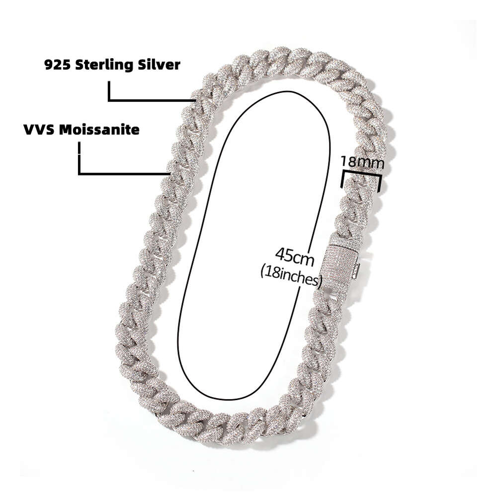 Wholesale Hip Hop Jewelry Vvs1 Iced Out Link Sier 18mm Dia Moissanite Cuban Chain Bracelet