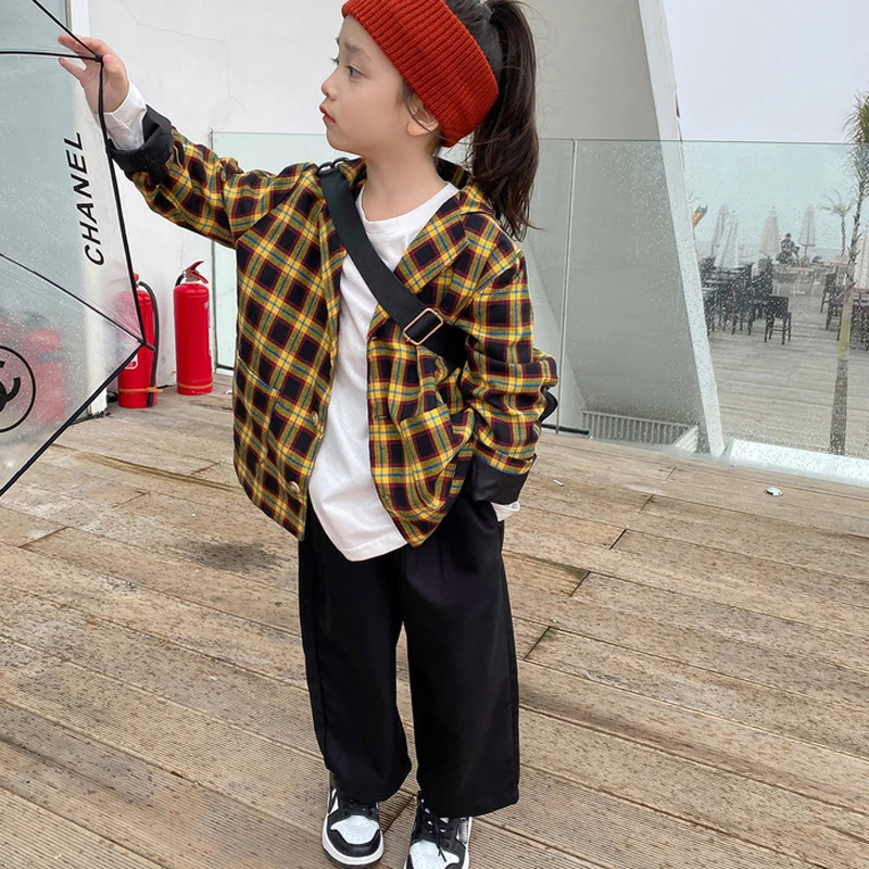 Spring And Summer Girls Loose HipHop Trousers Black Pocket Baby Kids Casual Pants ChildrenS Clothing For 240323