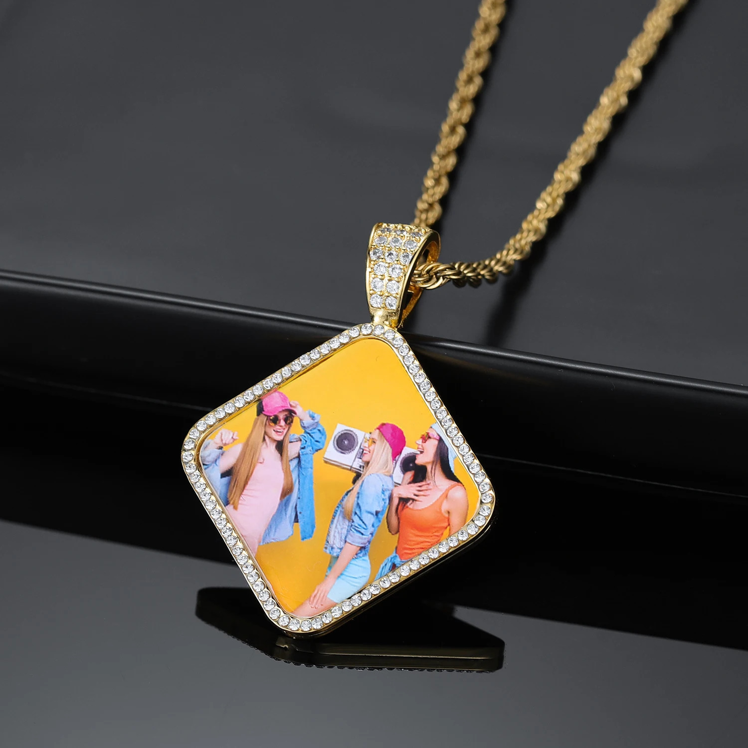 Custom Po Pendant Necklace Personalized Hip Hop Jewelry Gifts For Women Men 18K Gold Plated Stainless Steel Memory 240309