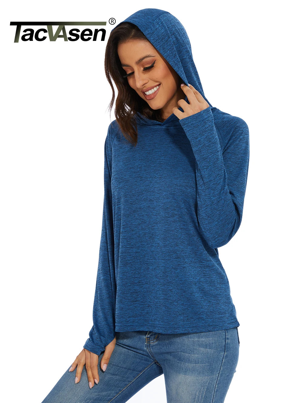 TACVASEN UPF50 Long Sleeve Hoodie Tshirts Womens SunUV Protection Outdoor Sports Pullover Casual Hooded Gym Fitness T shirts 240318