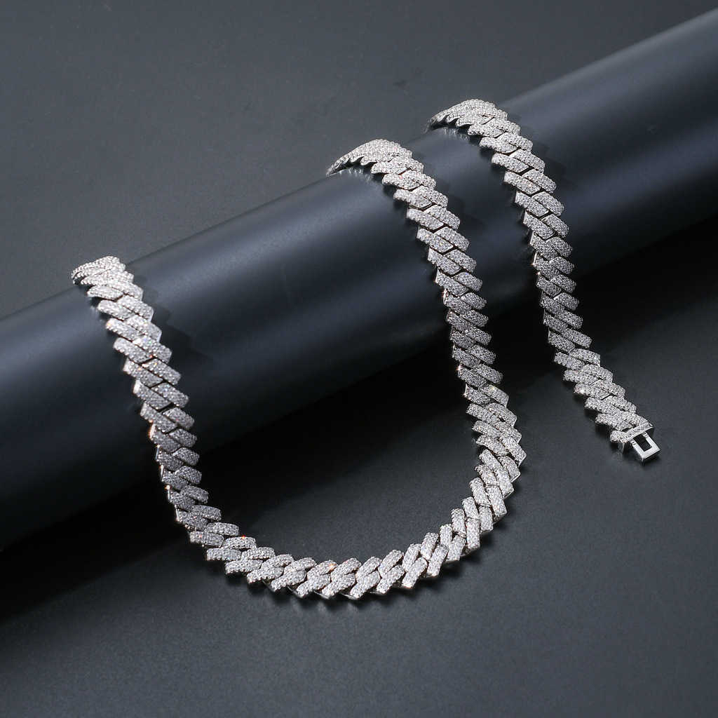 Hip Hop 14mm 925 Sterling Silver VVS Moissanite Diamond Jewelry Cuban Link Chains Moissanite Necklace For Men Women