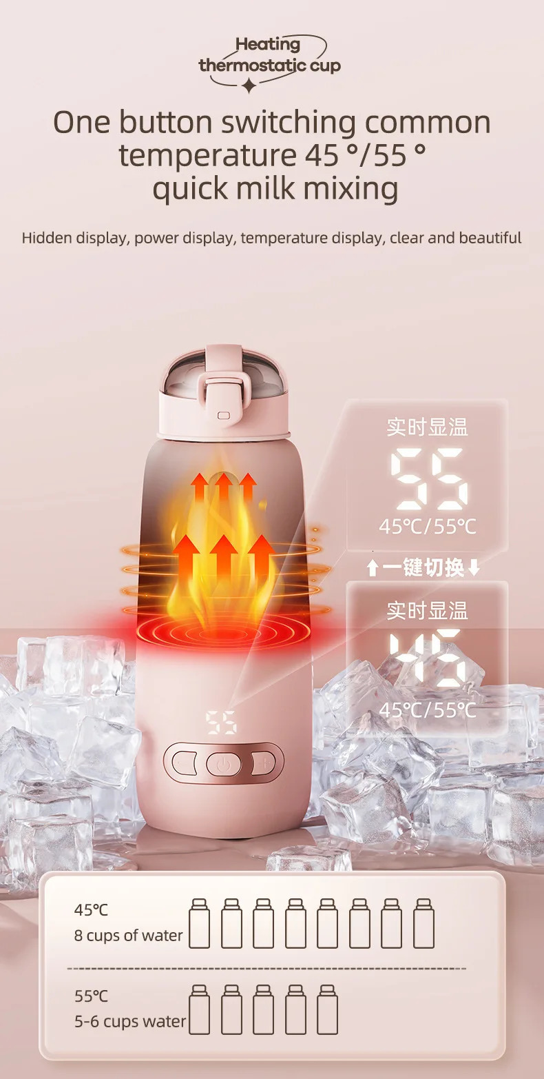 Electric Instant Baby Water Warmer USB Quick Charge 316 Food Grade Glass Outdoor Travel Portable Milk Bottle Night 240322