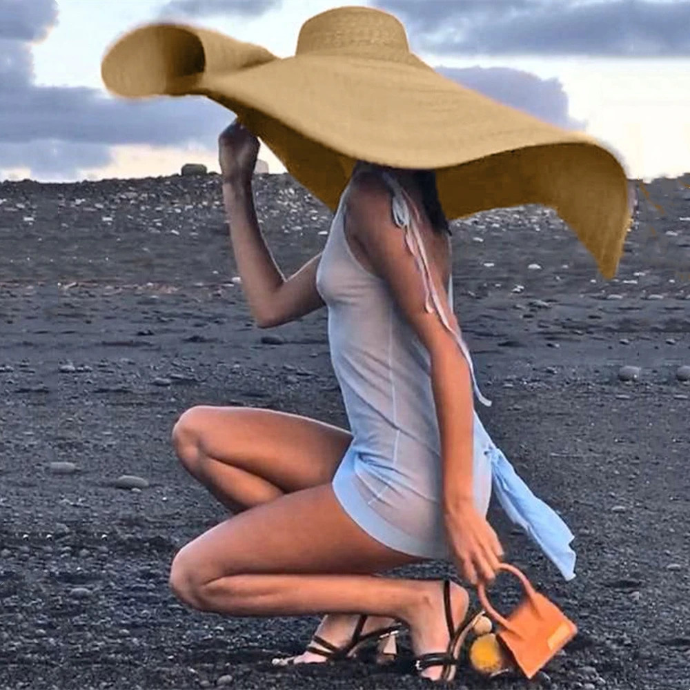 90cm Summer Beach Sun Hat Anti-uv Protection 35cm Large Wide Brim Foldable Straw Hats Oversized Collapsible Sunshade Cover Caps 240323