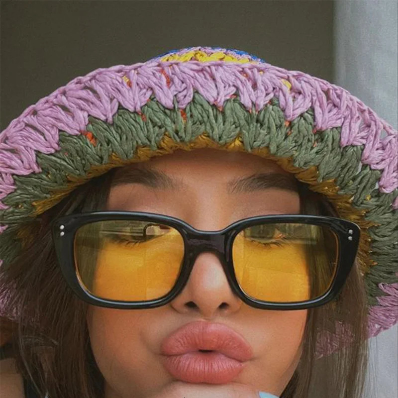 Colorful Straw Hats for Women Handmade Bucket Hat Spring Summer Sunshade Travel Cap Outdoor Shade Foldable Woven 240320