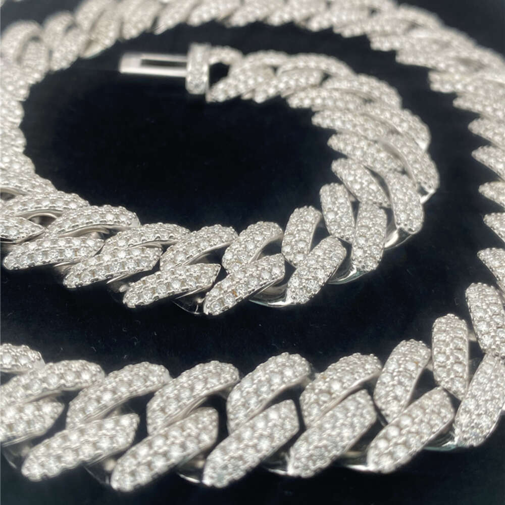 15mm 925 Silver Luxury Flawless Vvs Baguette Moissanite Iced Out Fine Hip Hop Jewelry Gold Cuban Link Chain Necklace Bracelet